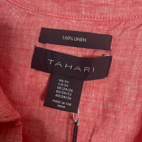 (2) Tahari linen tunic tops blouse 3X blue/peach women's NEW - Picture 11 of 16